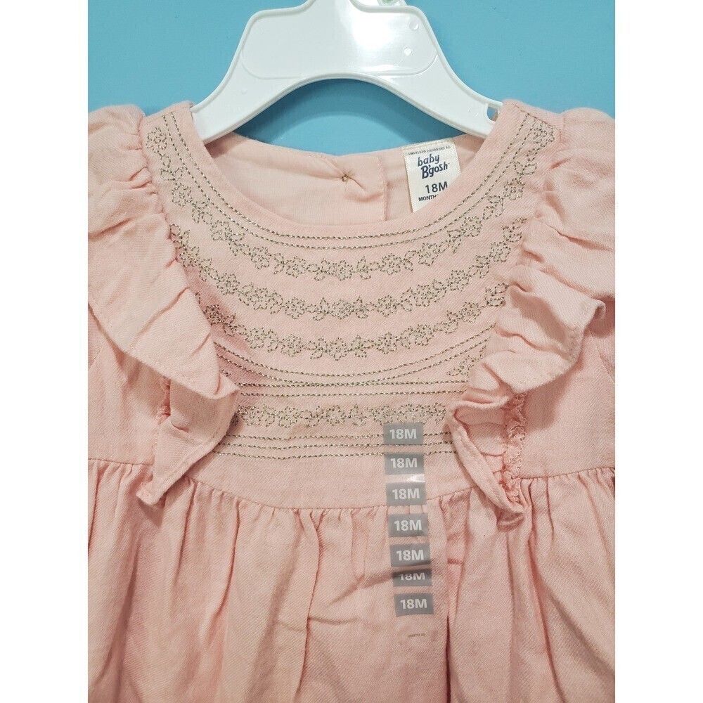 Oshkosh Baby B'gosh Ruffled Cotton Pale Pink Girl Dress With Silver Embroidery — image 2 of 8